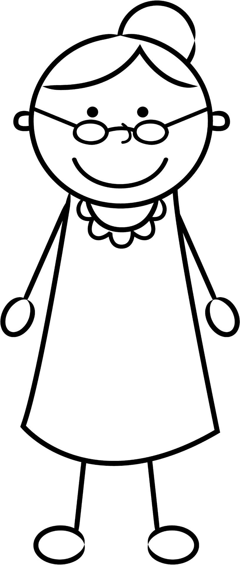 Smiling Grandma Cartoon Outline PNG Image