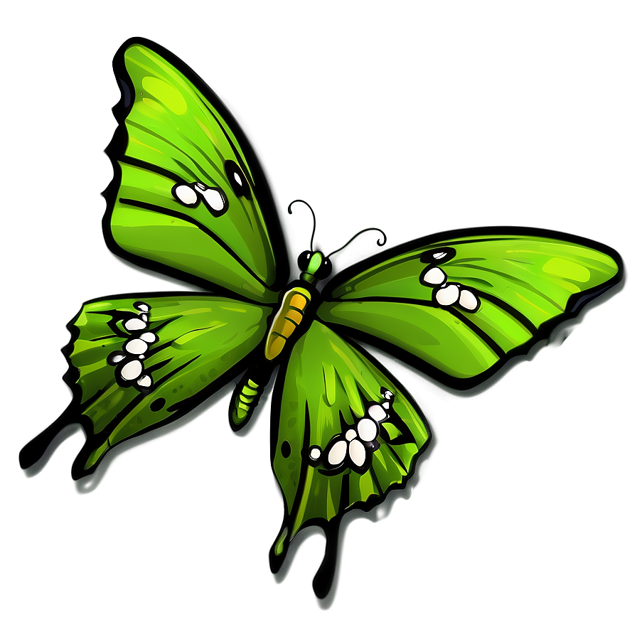 Smiling Green Butterfly Cartoon Png Qru PNG Image