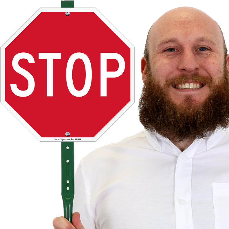 Smiling Man Holding Stop Sign PNG Image