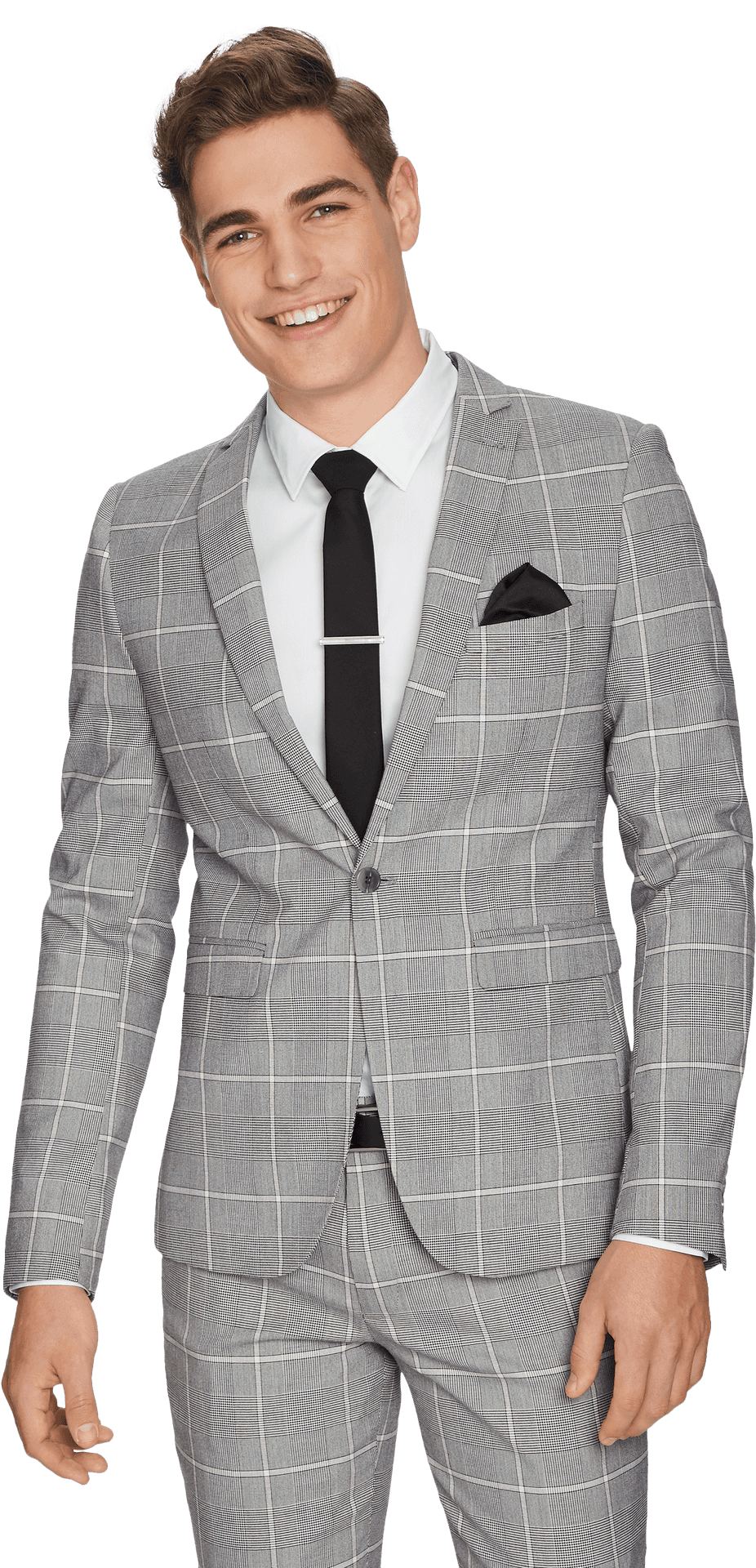 Smiling Manin Checkered Blazer PNG Image