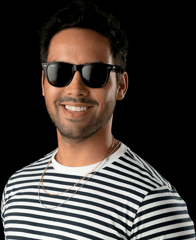 Smiling Manin Sunglassesand Striped Shirt PNG Image