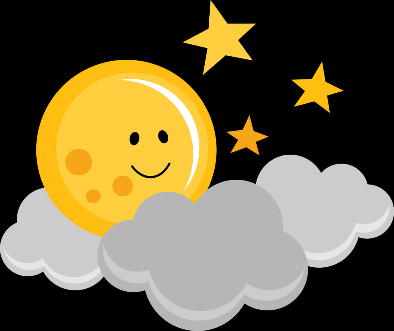 Smiling Moonand Stars Over Clouds PNG Image