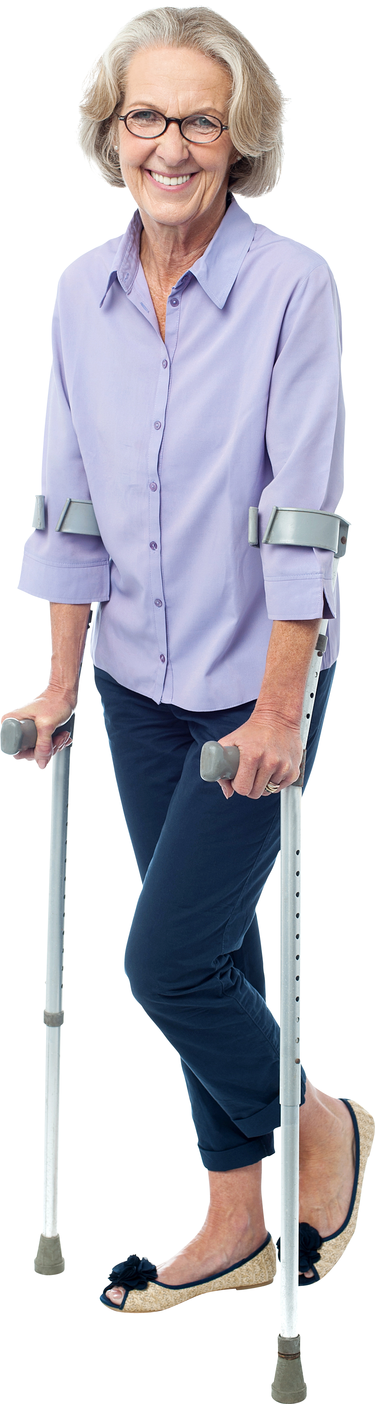 Smiling Senior Woman With Crutches PNG Image