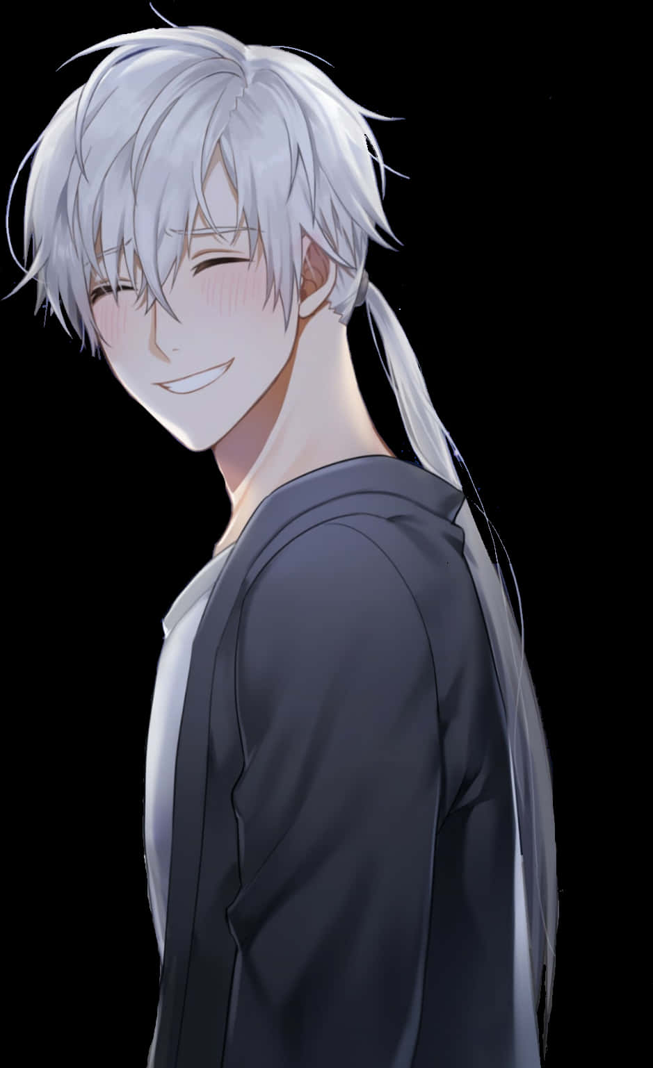 Smiling Silver Haired Anime Boy PNG Image