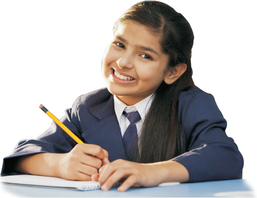 Smiling Studentin Uniform Writing PNG Image