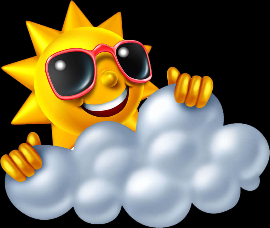 Smiling Sun With Sunglasses And Clouds.png PNG Image