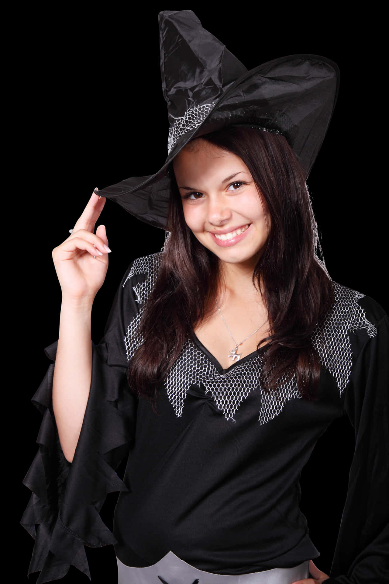 Smiling Witch Costume Portrait PNG Image