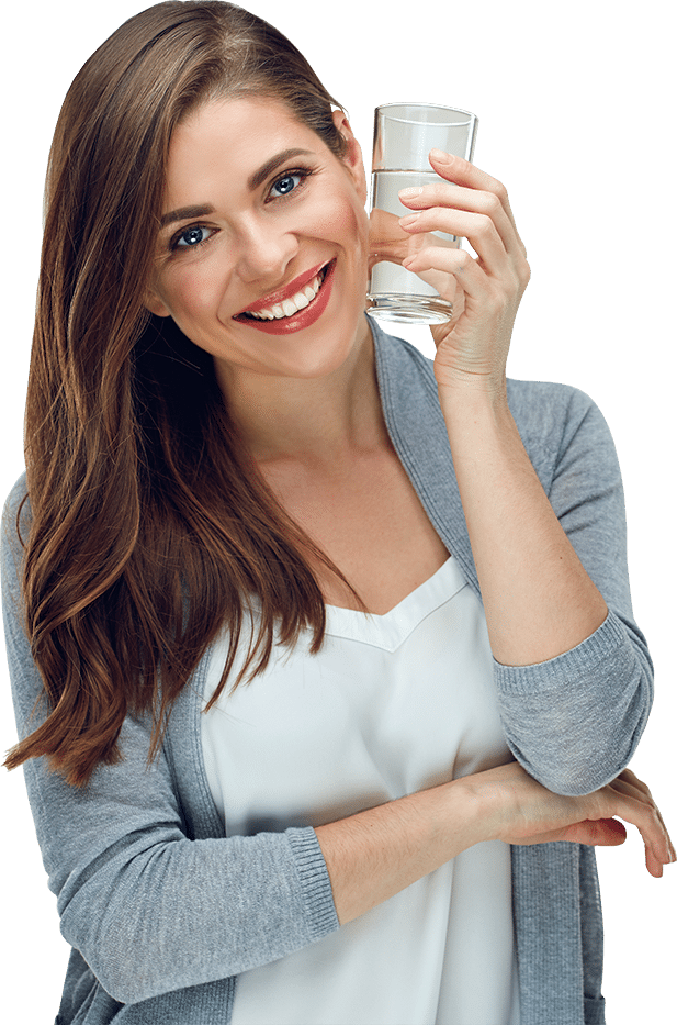 Smiling Woman Holding Glassof Water PNG Image