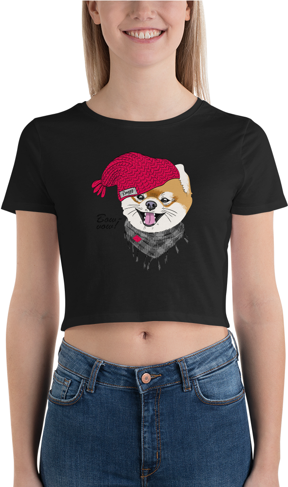 Smiling Woman Wearing Corgi Crop Top PNG Image