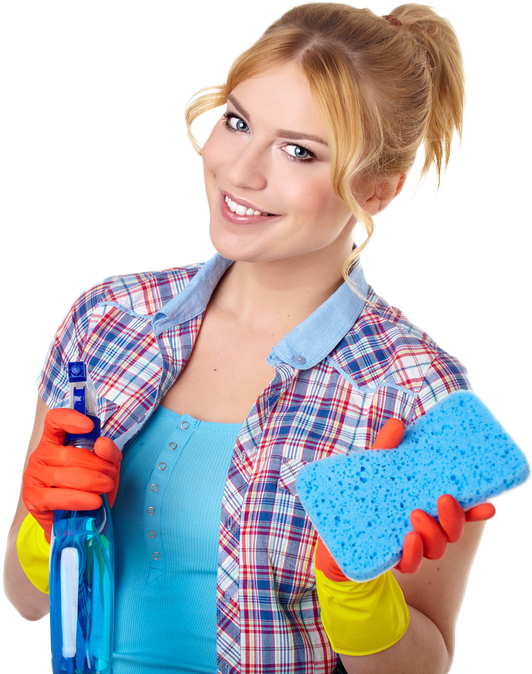 Smiling Woman With Cleaning Supplies PNG Image