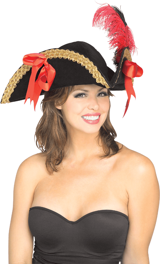 Smiling Womanin Pirate Hat PNG Image