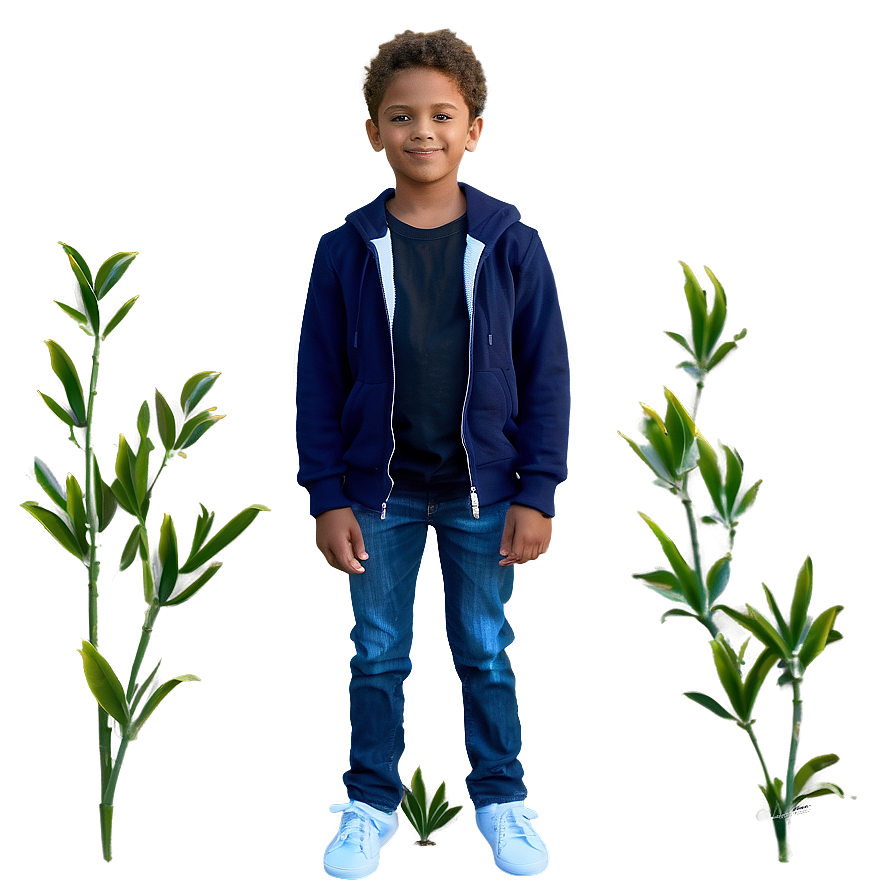 Smiling Young Boyin Blue Hoodieand Jeans PNG Image