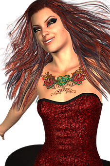 Smiling3 D Animated Womanin Red Dress PNG Image