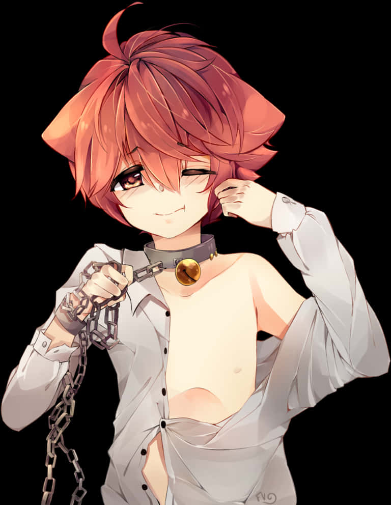 Smirking Anime Boy With Chains PNG Image