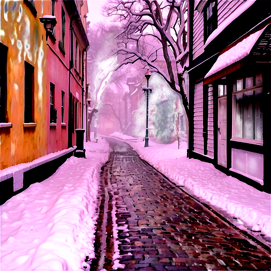 Snowfall Over Cobblestone Street Png Pit PNG Image