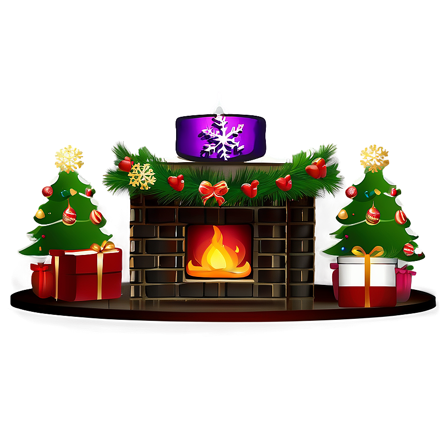 Snowflake Decorated Christmas Fireplace Png 06262024 PNG Image