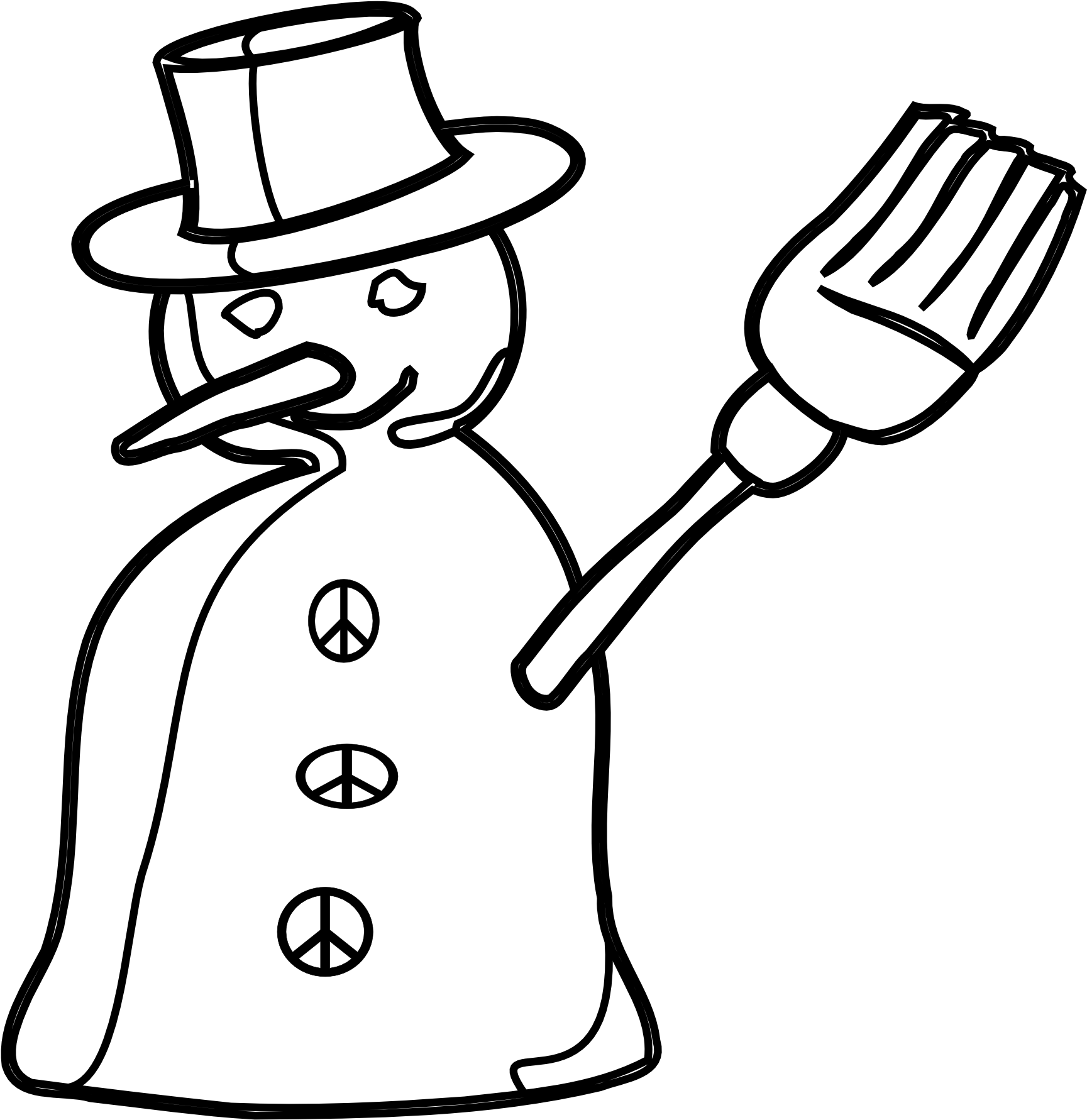 Snowman_ Top_ Hat_ Peace_ Sign_ Broom.png PNG Image