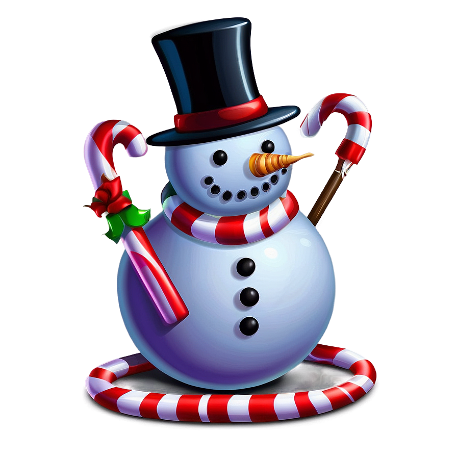 Snowman With Candy Cane Png Fcn PNG Image