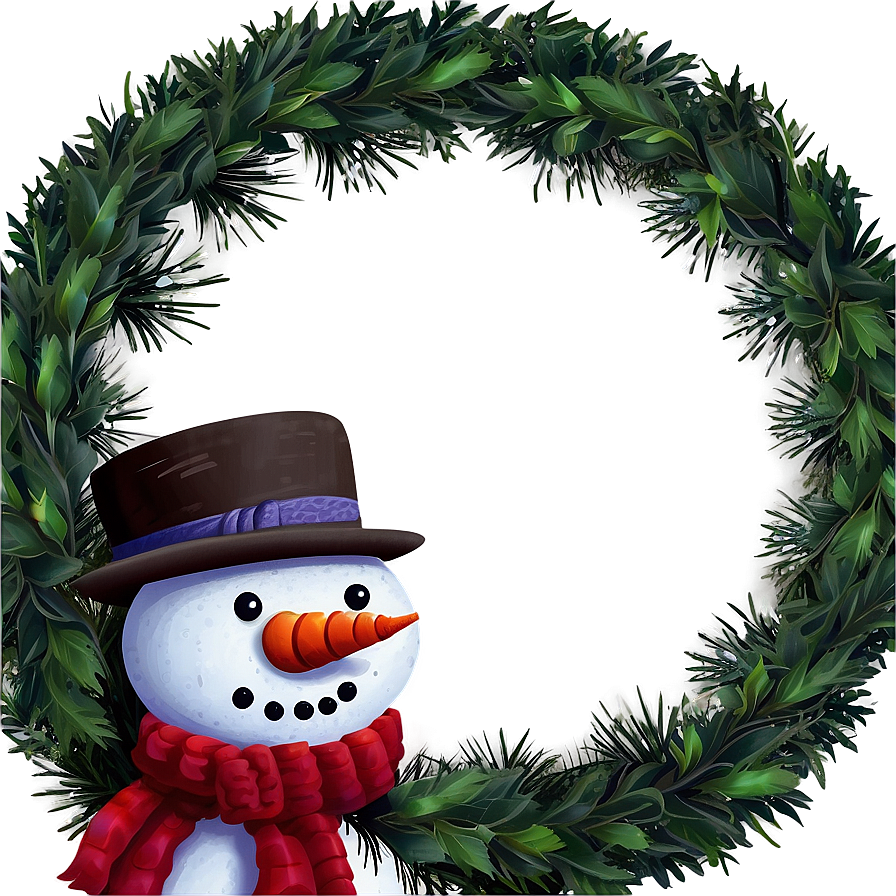 Snowman With Christmas Wreath Png Yvy PNG Image