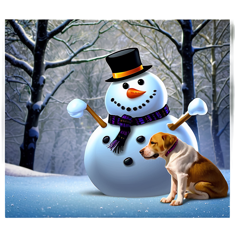 Snowman With Pets Png Pvd PNG Image