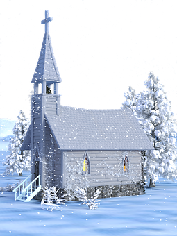 Snowy_ Christmas_ Church_ Night_ Scene PNG Image