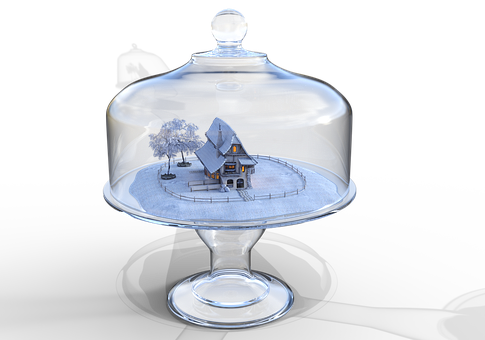 Snowy Christmas Villagein Glass Dome PNG Image