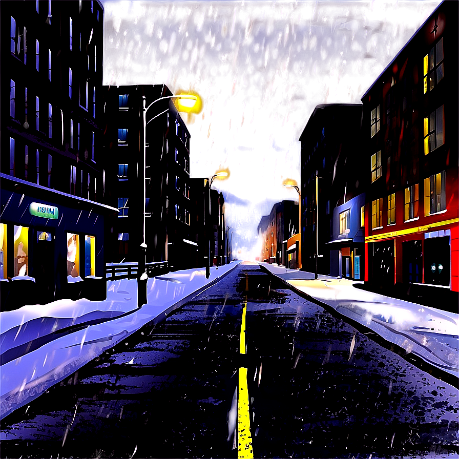 Snowy City Streets Night Png Pwl PNG Image