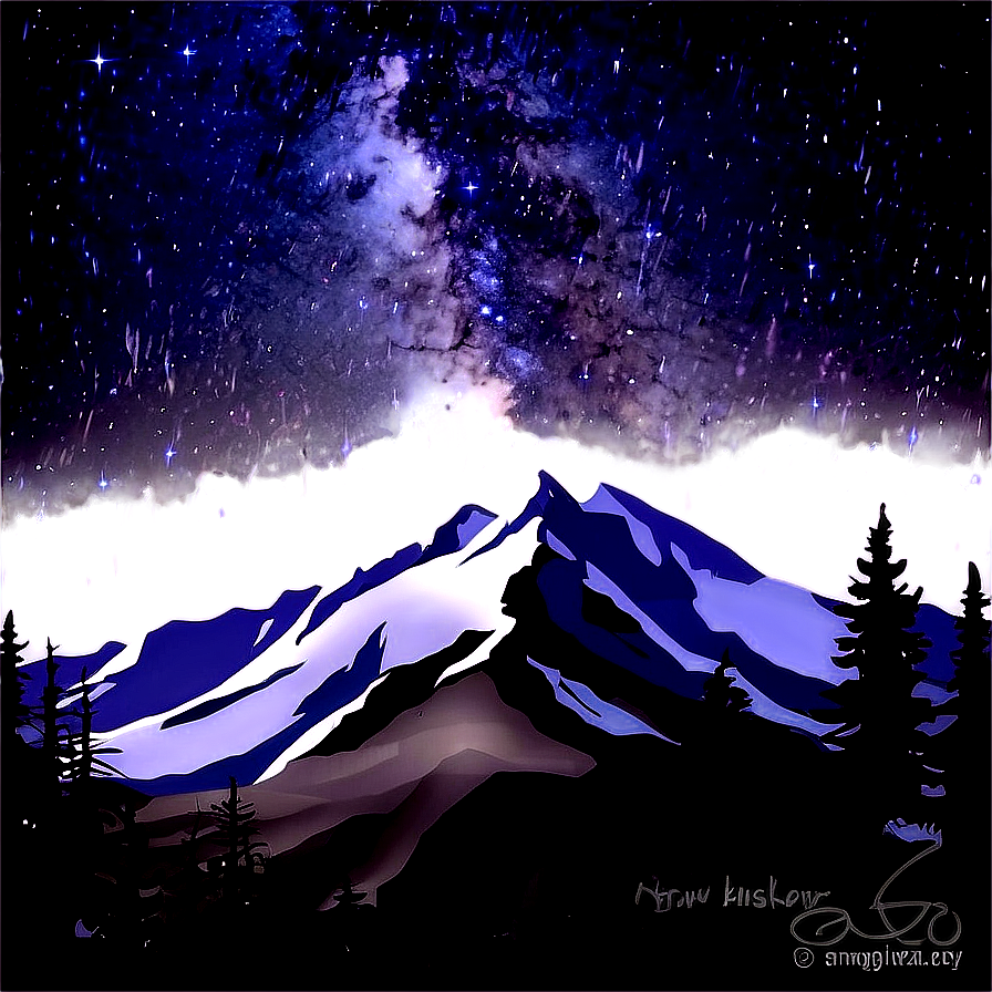 Snowy Mountain Under Stars Png Kvg65 PNG Image