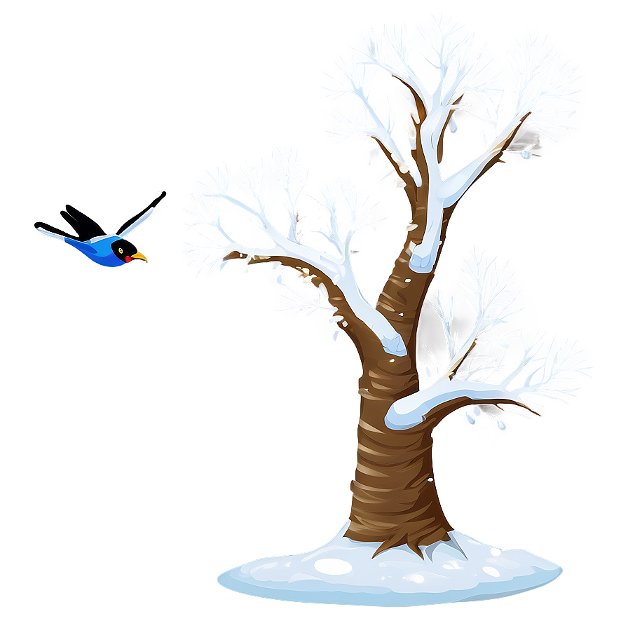 Snowy Tree With Birds Png Qjg PNG Image