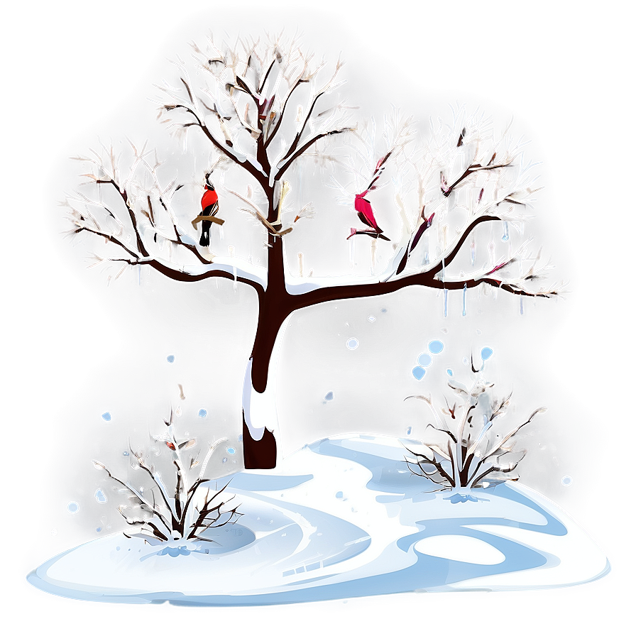 Snowy Tree With Birds Png Xxe PNG Image