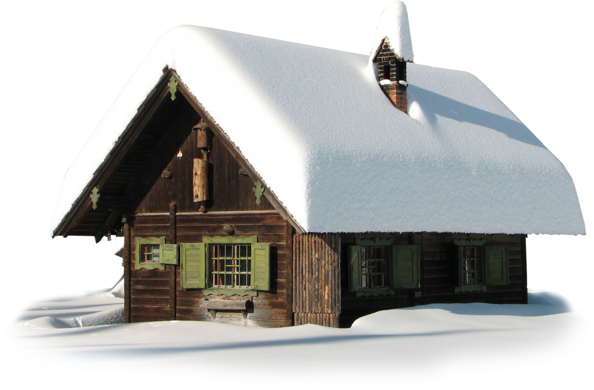 Snowy Wooden Cabin Winter Scene PNG Image