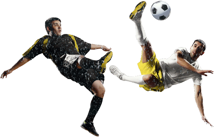 Soccer Players Mid Air Duel PNG Image