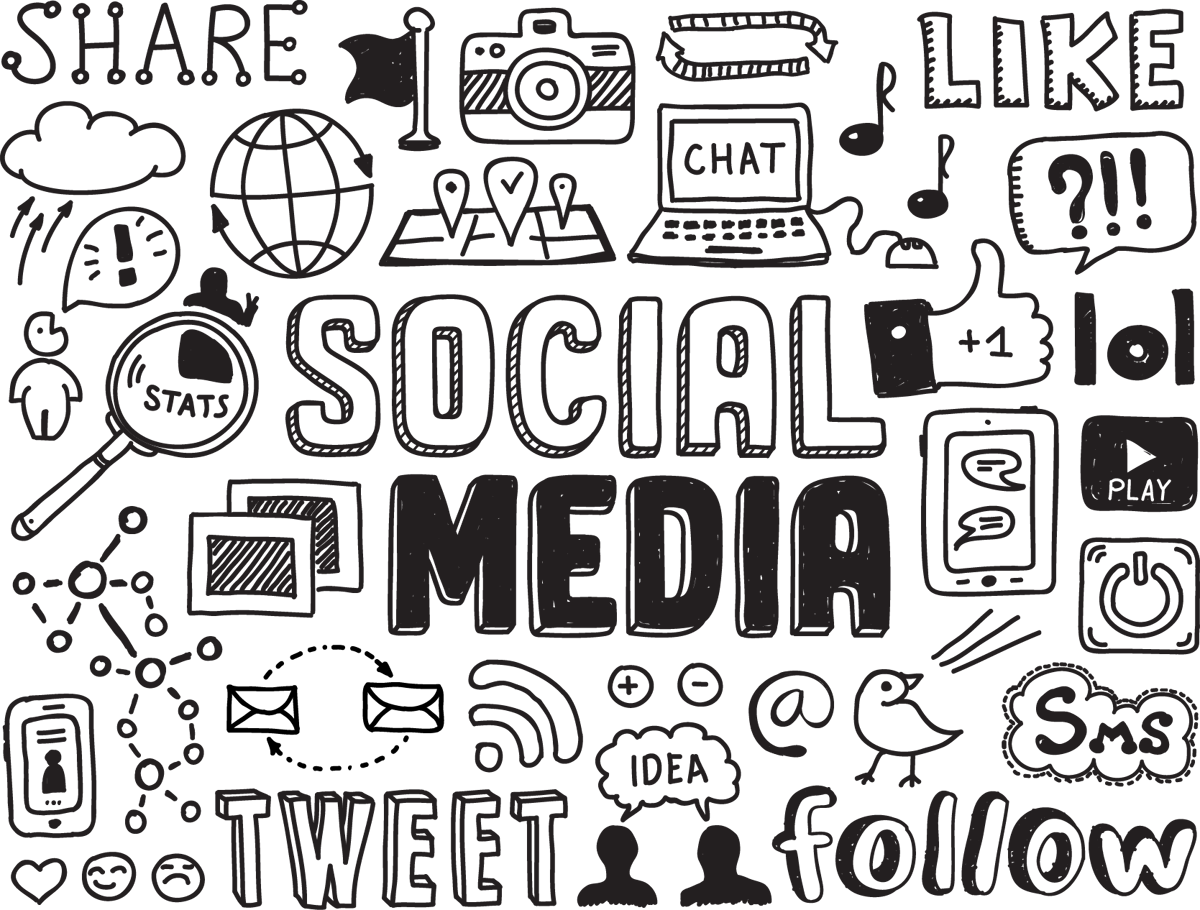 Social Media Doodles Collection PNG Image