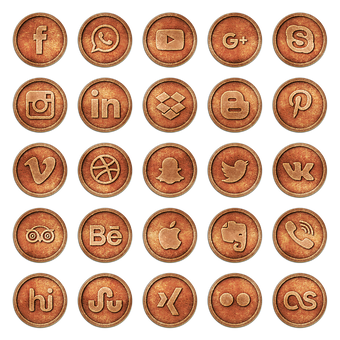 Social Media Icons Copper Texture PNG Image