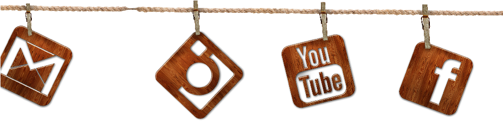 Social Media Icons Hanging Wooden Signs PNG Image