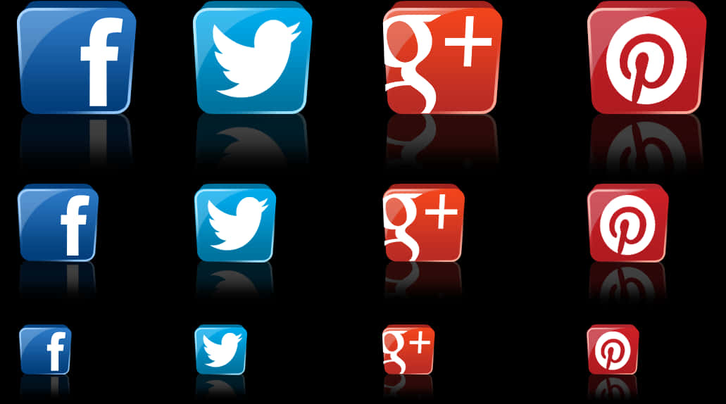 Social Media Icons Reflection PNG Image