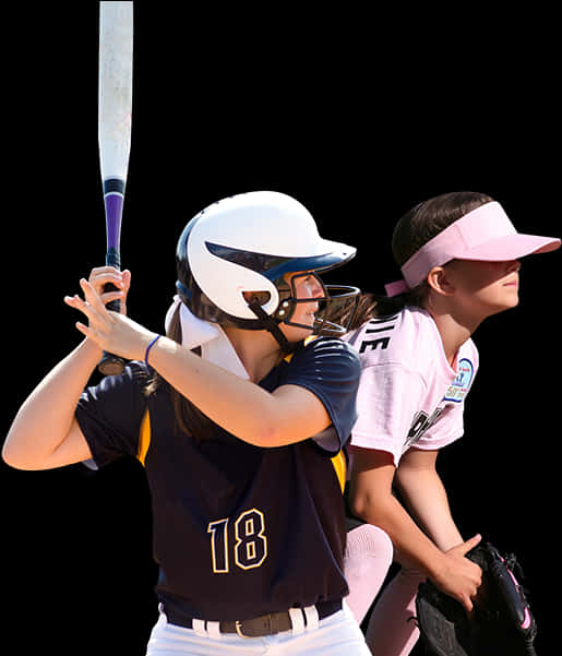 Softball_ Batter_and_ Catcher_ Ready_for_ Play PNG Image