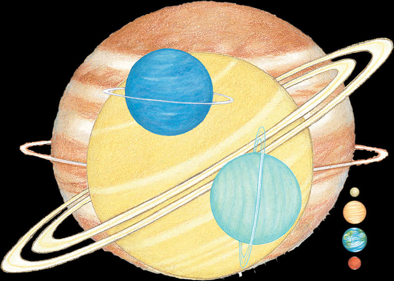 Solar System Ringed Planets Illustration PNG Image