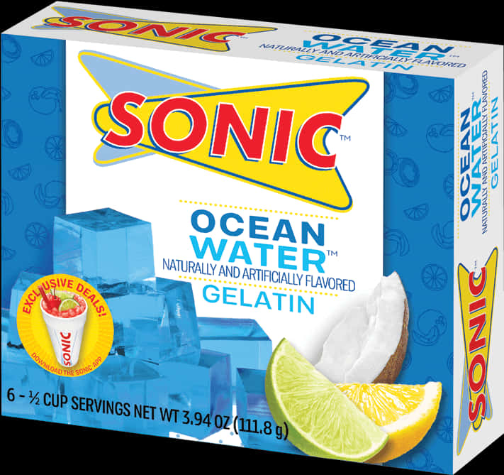 Sonic Ocean Water Gelatin Product Box PNG Image