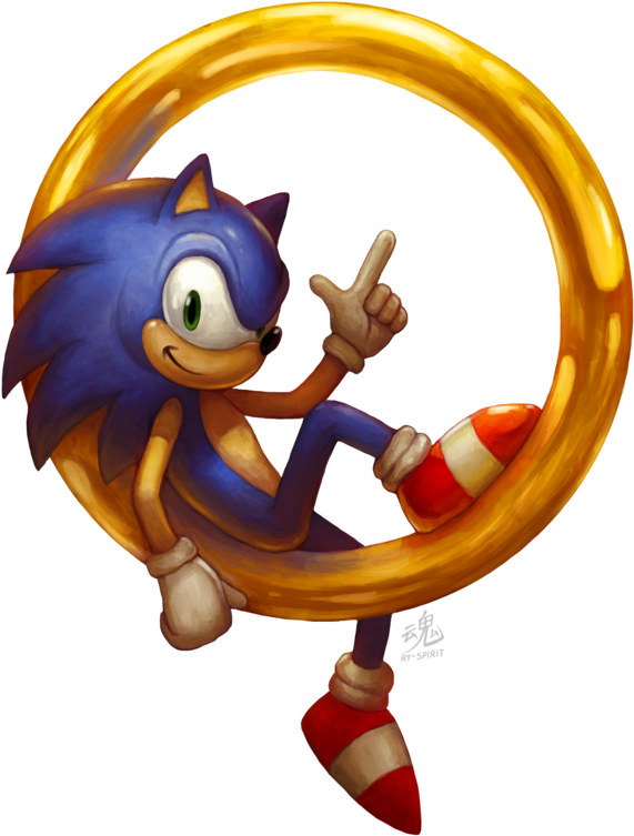 Sonic_with_ Golden_ Ring_ Illustration PNG Image