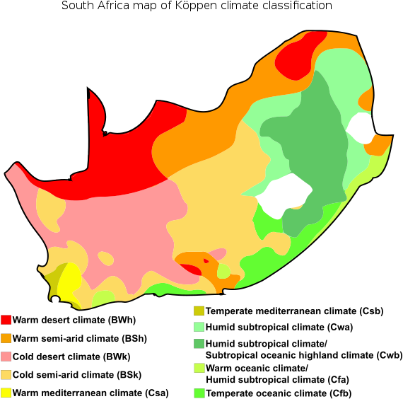 South Africa Koppen Climate Classification Map PNG Image