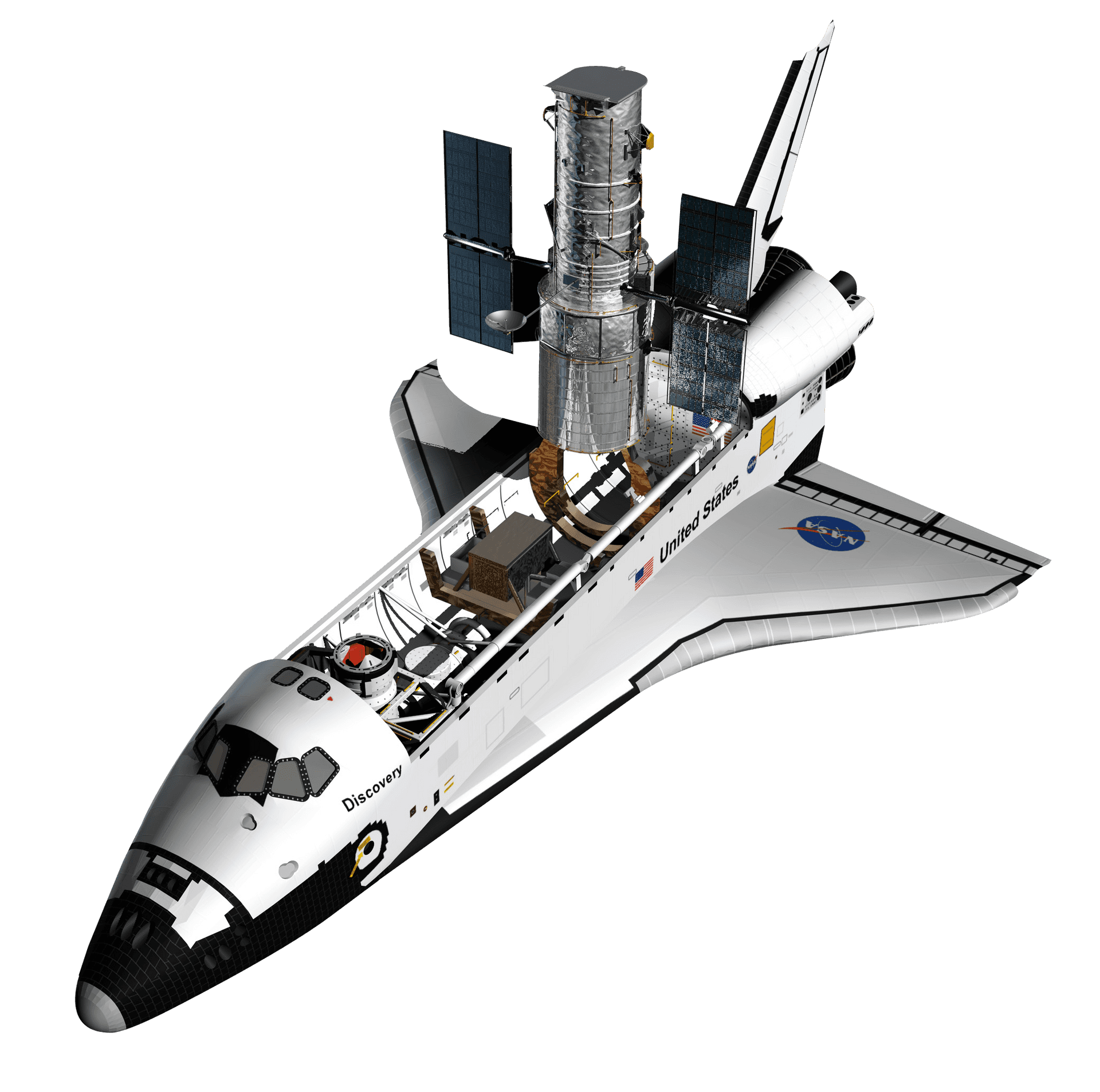 Space Shuttle Discoverywith Hubble Telescope PNG Image