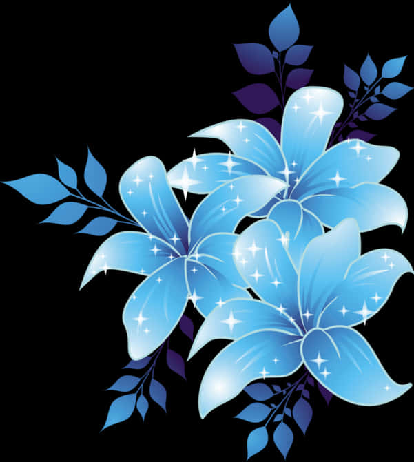 Sparkling_ Blue_ Floral_ Design PNG Image