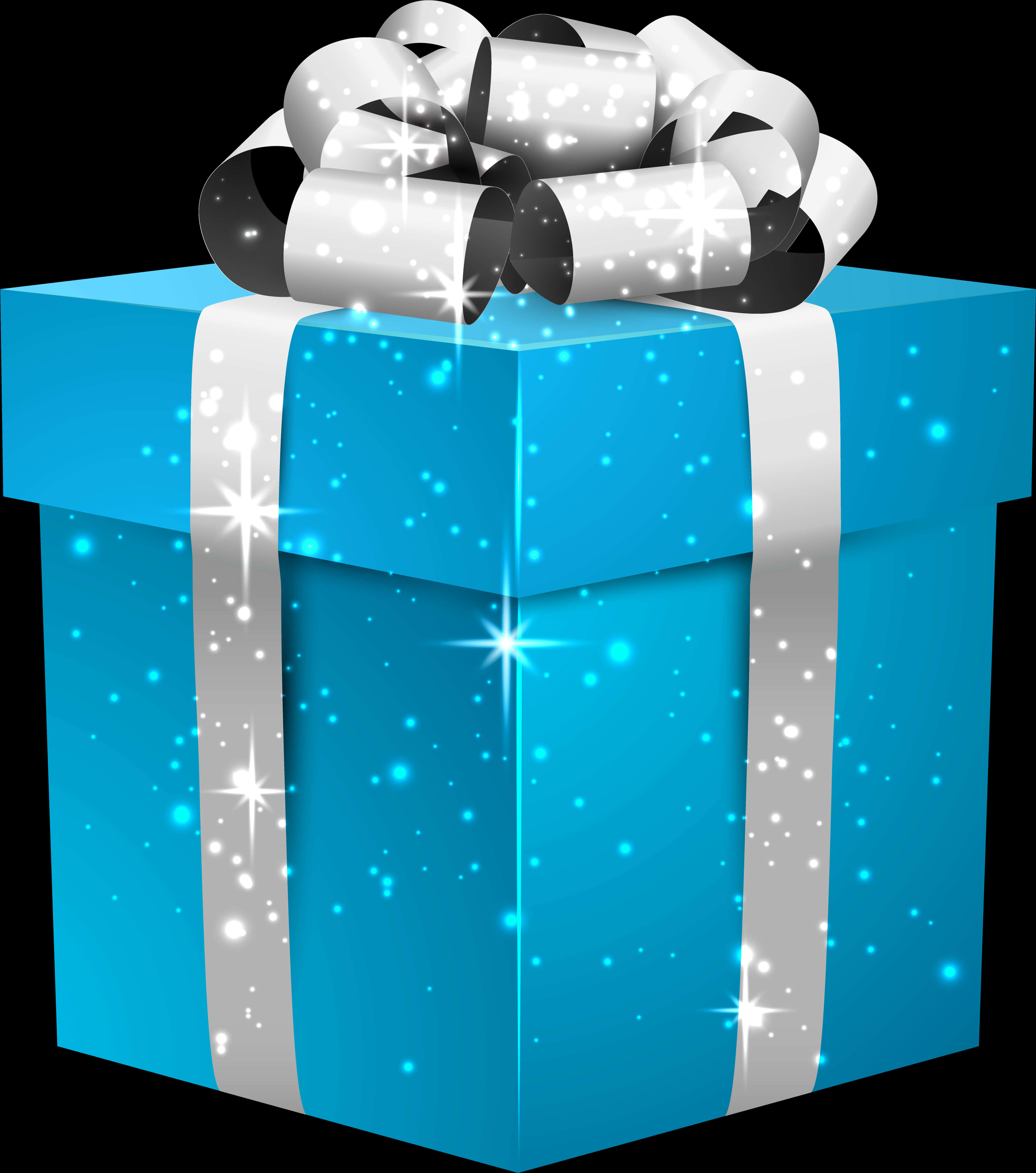 Sparkling Blue Gift Boxwith Silver Ribbon PNG Image