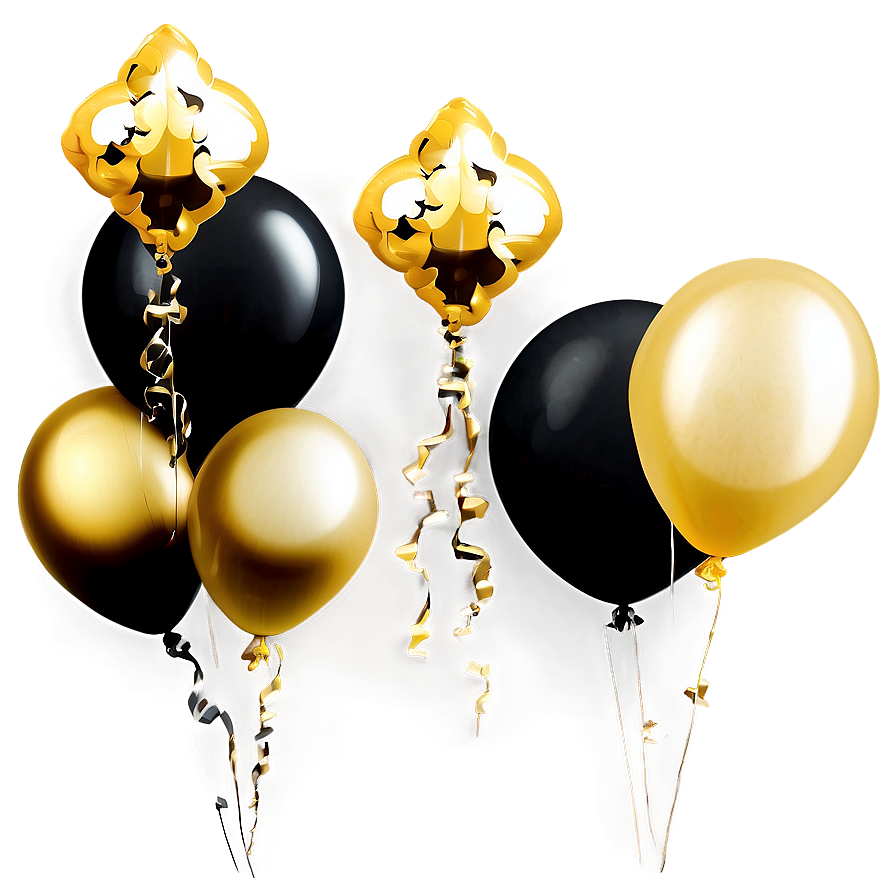 Sparkling Gold And Black Balloons Png 06132024 PNG Image