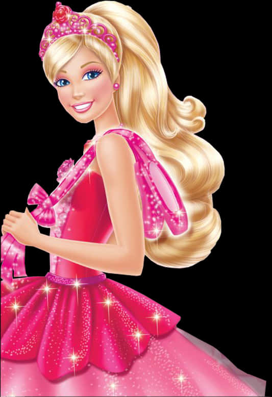 Sparkling Pink Barbie Doll PNG Image