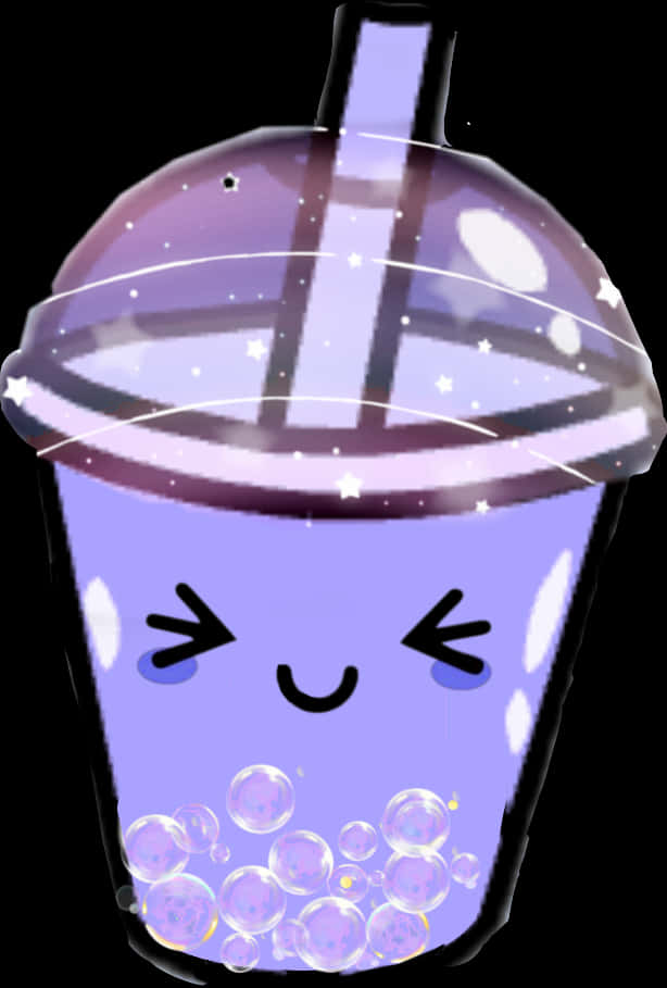 Sparkling Purple Bubble Tea Cartoon PNG Image