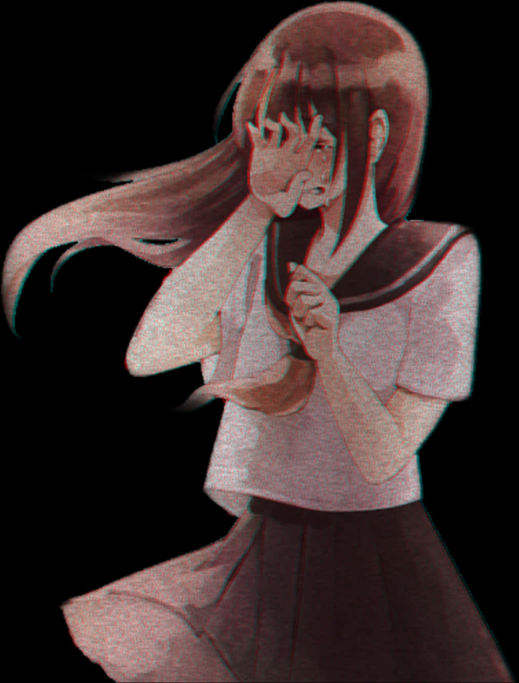 Spectral Anime Girl Glitch Art PNG Image