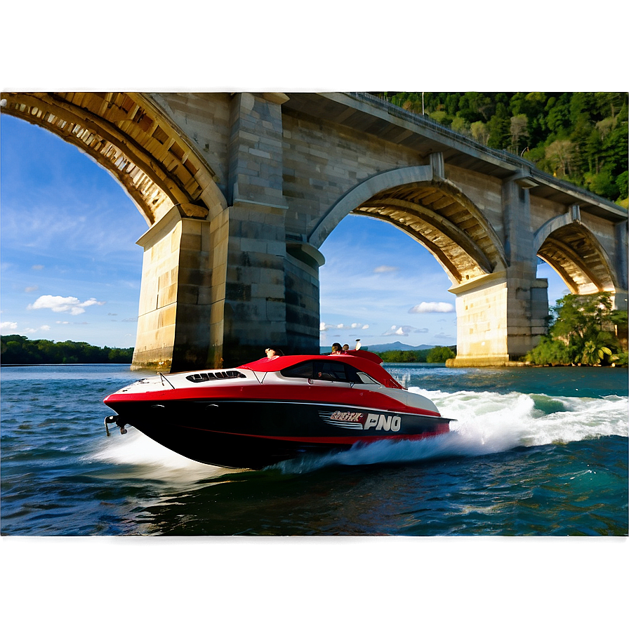 Speed Boat Under The Bridge Png Qyx PNG Image