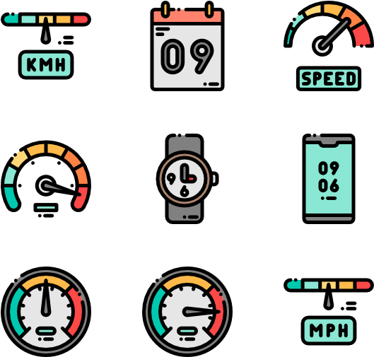 Speedometerand Time Icons Set PNG Image